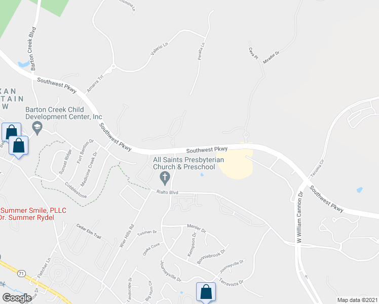 map of restaurants, bars, coffee shops, grocery stores, and more near 7717 Southwest Parkway in Austin