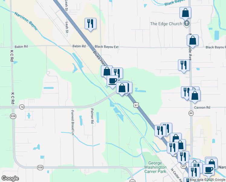 map of restaurants, bars, coffee shops, grocery stores, and more near 13119 Airline Highway in Gonzales