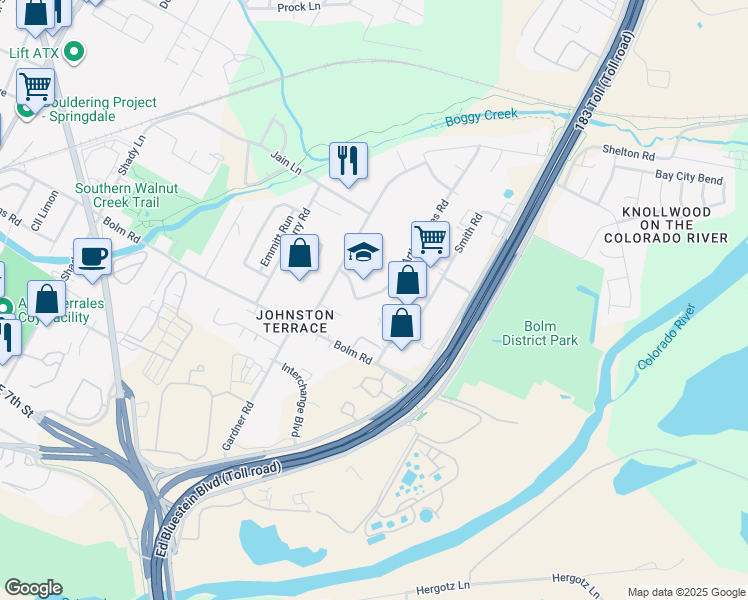 map of restaurants, bars, coffee shops, grocery stores, and more near 1007 Arthur Stiles Road in Austin