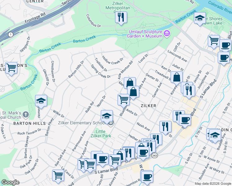 map of restaurants, bars, coffee shops, grocery stores, and more near 2105 Ashby Avenue in Austin