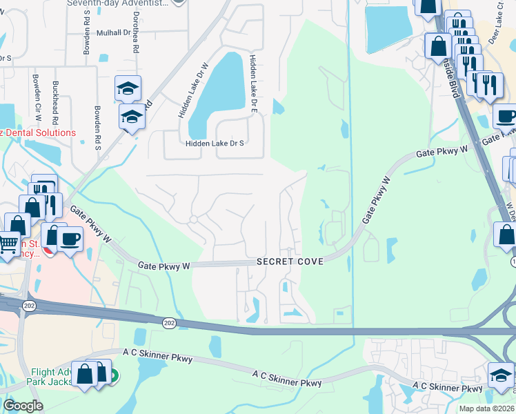 map of restaurants, bars, coffee shops, grocery stores, and more near 3853 Lionheart Drive in Jacksonville