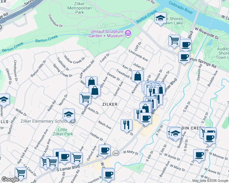 map of restaurants, bars, coffee shops, grocery stores, and more near 1809 Dywer Avenue in Austin