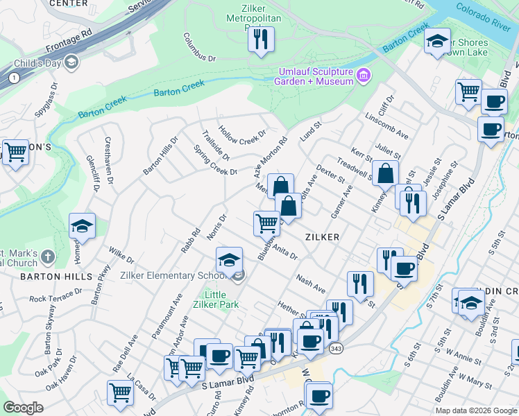 map of restaurants, bars, coffee shops, grocery stores, and more near 2101 Ashby Avenue in Austin