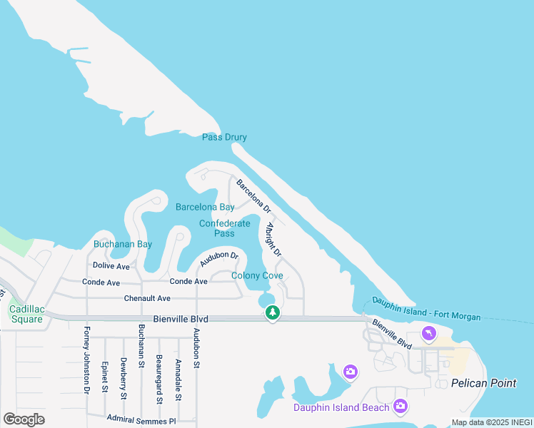 map of restaurants, bars, coffee shops, grocery stores, and more near 421 Albright Dr in Dauphin Island