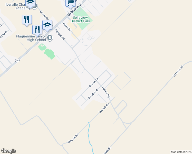 map of restaurants, bars, coffee shops, grocery stores, and more near 59460 Sexton Drive in Plaquemine