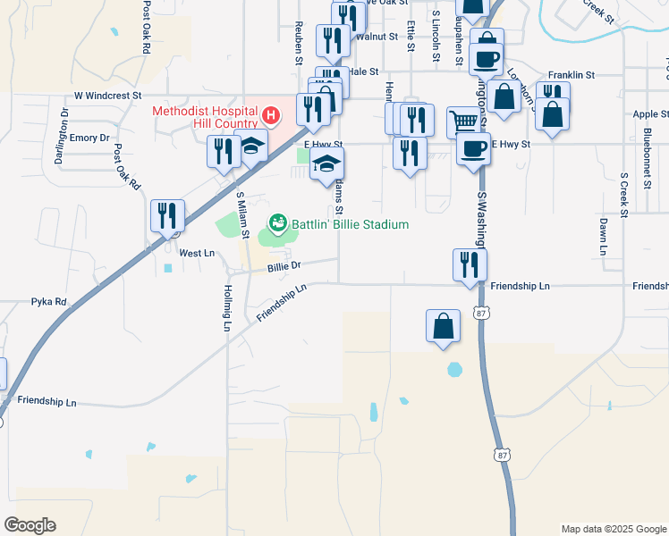 map of restaurants, bars, coffee shops, grocery stores, and more near 298 Friendship Lane in Fredericksburg