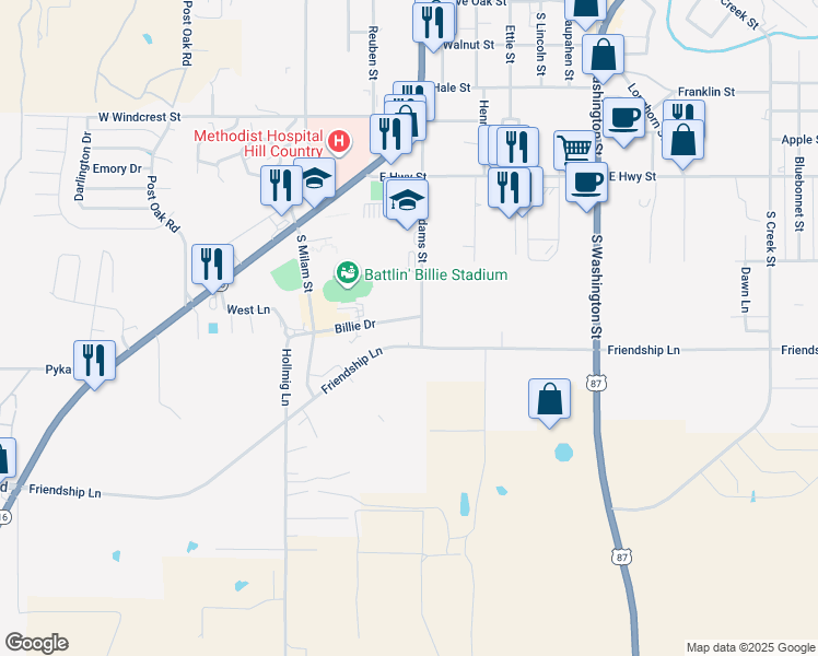 map of restaurants, bars, coffee shops, grocery stores, and more near 298 Friendship Lane in Fredericksburg