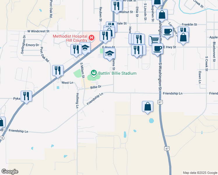 map of restaurants, bars, coffee shops, grocery stores, and more near 298 Friendship Lane in Fredericksburg
