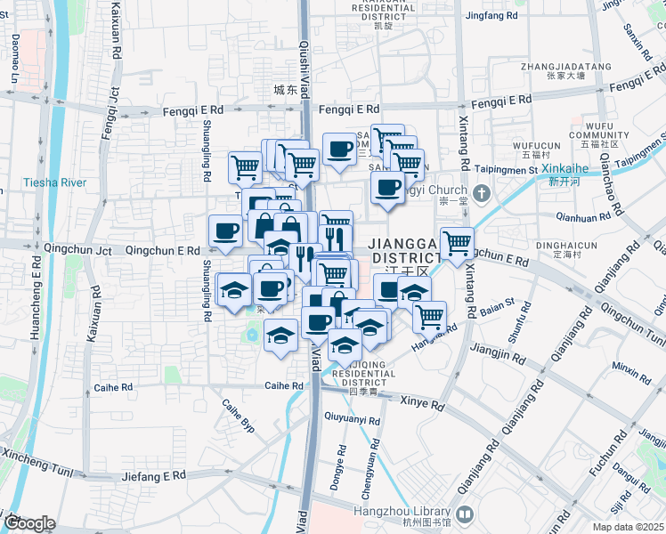 map of restaurants, bars, coffee shops, grocery stores, and more near 3 庆春东路 in Hang Zhou Shi