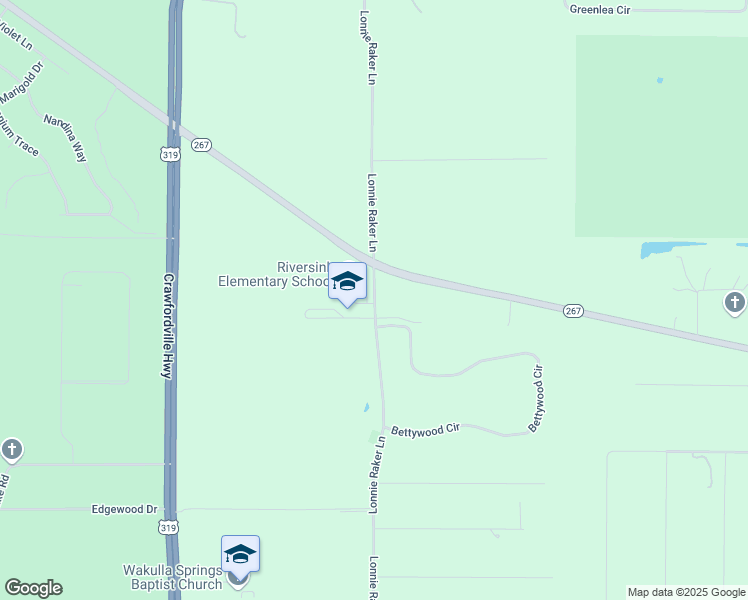 map of restaurants, bars, coffee shops, grocery stores, and more near 530 Lonnie Raker Lane in Crawfordville
