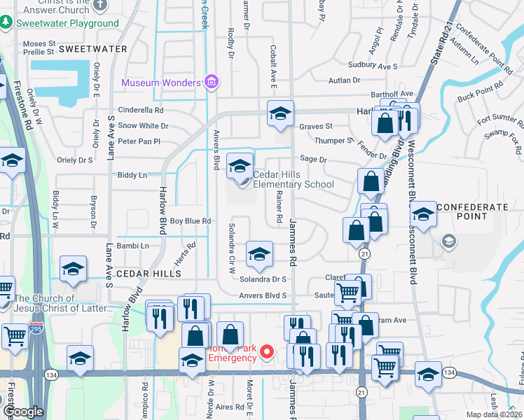 map of restaurants, bars, coffee shops, grocery stores, and more near 4531 Ish Brant Road South in Jacksonville