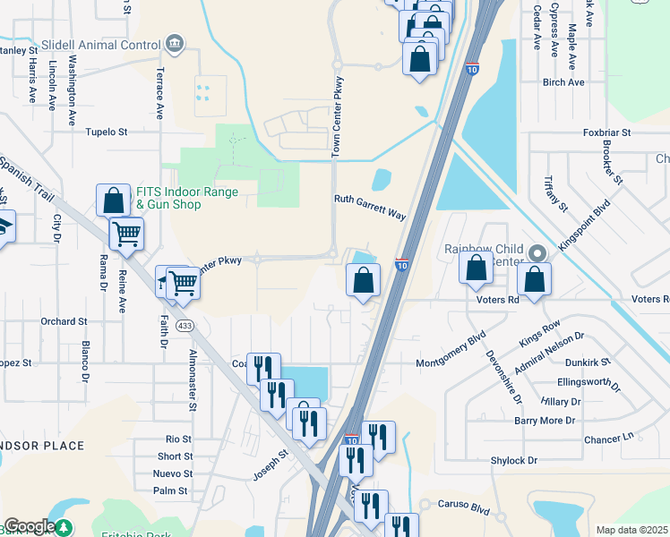 map of restaurants, bars, coffee shops, grocery stores, and more near 56799 Dwyer St in Slidell