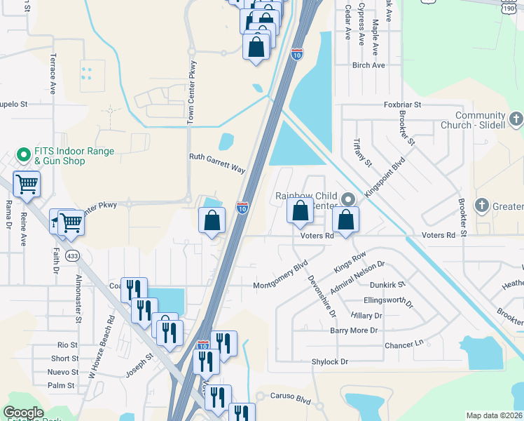 map of restaurants, bars, coffee shops, grocery stores, and more near 140 East I-10 Service Road in Slidell