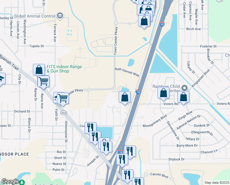 map of restaurants, bars, coffee shops, grocery stores, and more near 56799 Dwyer St in Slidell