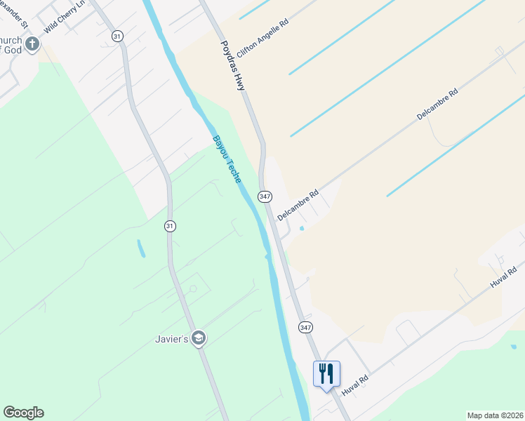 map of restaurants, bars, coffee shops, grocery stores, and more near 4190 Poydras Highway in Breaux Bridge