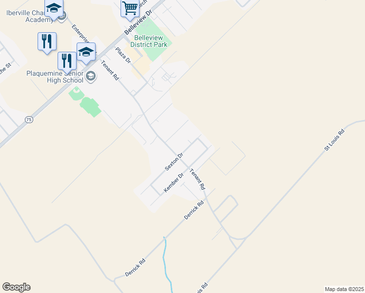 map of restaurants, bars, coffee shops, grocery stores, and more near 59460 Sexton Drive in Plaquemine