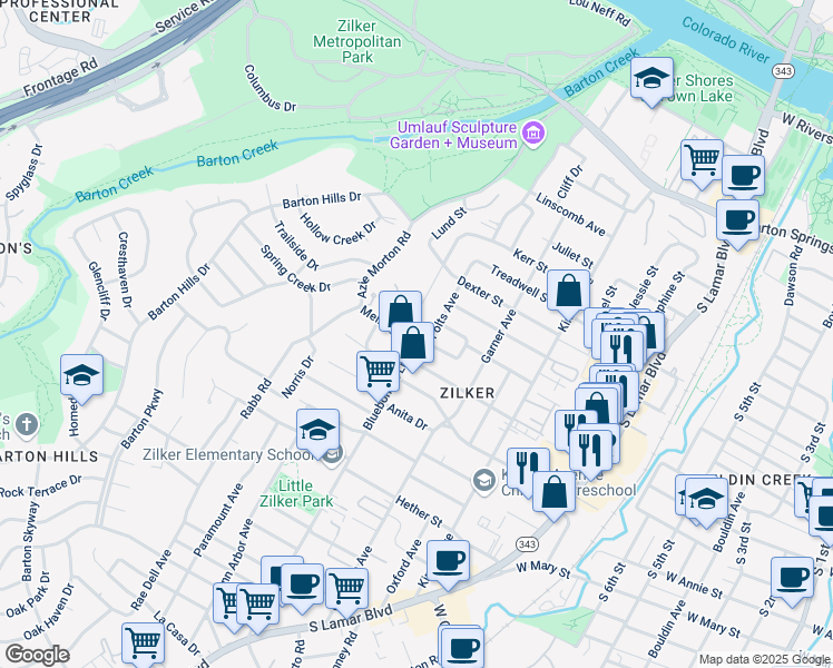 map of restaurants, bars, coffee shops, grocery stores, and more near in Austin