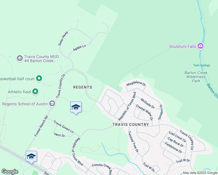 map of restaurants, bars, coffee shops, grocery stores, and more near 5412 Moon Shadow Drive in Austin