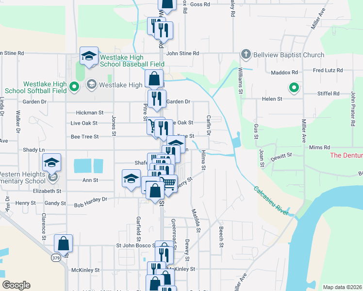 map of restaurants, bars, coffee shops, grocery stores, and more near 813-899 Shady Ln in Westlake
