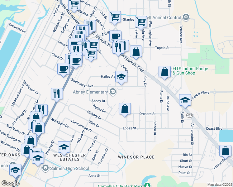 map of restaurants, bars, coffee shops, grocery stores, and more near 825 Kostmayer Avenue in Slidell