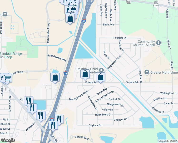 map of restaurants, bars, coffee shops, grocery stores, and more near 2011 Kaylie Drive in Slidell