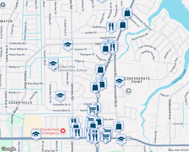 map of restaurants, bars, coffee shops, grocery stores, and more near 6203 Mercado Drive in Jacksonville