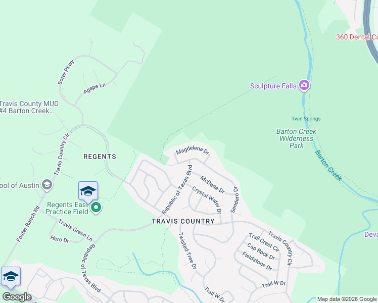 map of restaurants, bars, coffee shops, grocery stores, and more near 5328 Magdelena Drive in Austin