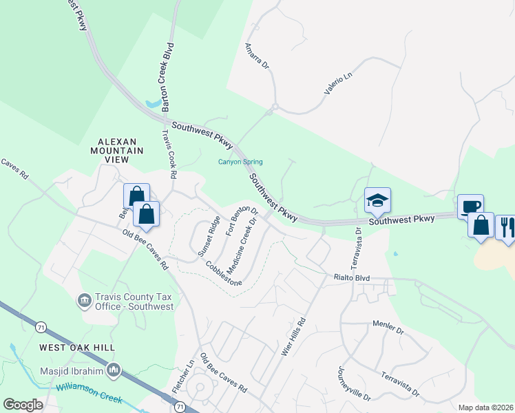 map of restaurants, bars, coffee shops, grocery stores, and more near 5412 Fort Benton Drive in Austin