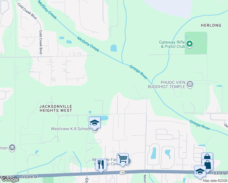 map of restaurants, bars, coffee shops, grocery stores, and more near 9747 Noroad in Jacksonville