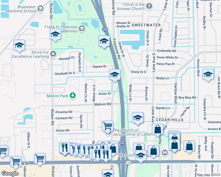 map of restaurants, bars, coffee shops, grocery stores, and more near 7210 Norka Drive in Jacksonville