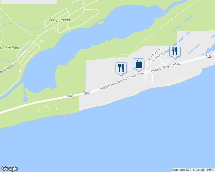 map of restaurants, bars, coffee shops, grocery stores, and more near 16605 Perdido Beach Boulevard in Orange Beach