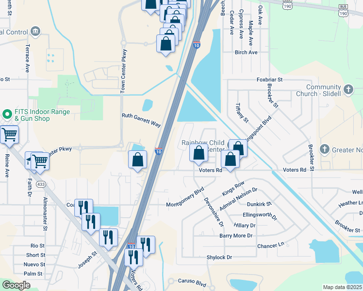 map of restaurants, bars, coffee shops, grocery stores, and more near 307 Bella Sera Lane in Slidell