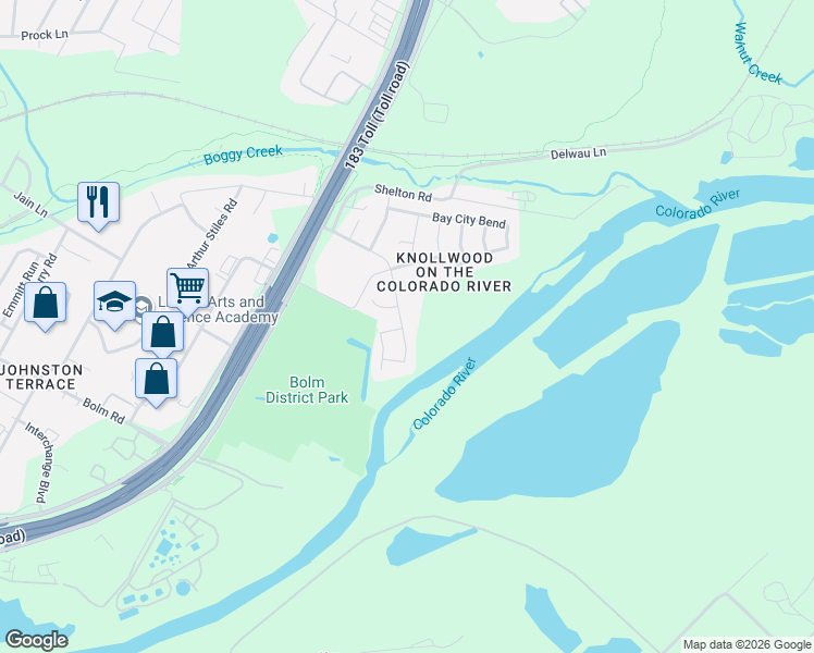 map of restaurants, bars, coffee shops, grocery stores, and more near 2429 Spanish Camp Cove in Austin