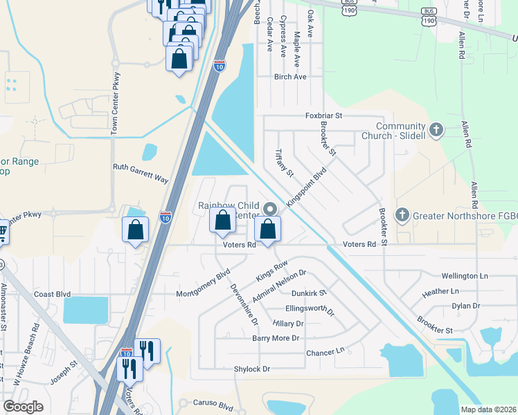 map of restaurants, bars, coffee shops, grocery stores, and more near 313 Sugar Tree Court in Slidell