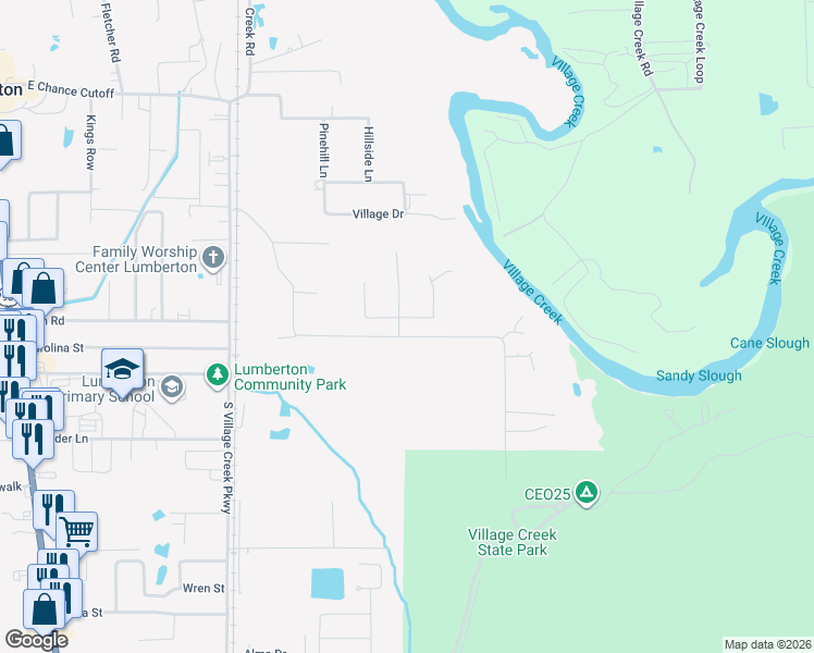 map of restaurants, bars, coffee shops, grocery stores, and more near 110 Glenshire Street in Lumberton