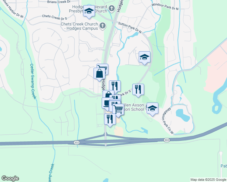 map of restaurants, bars, coffee shops, grocery stores, and more near 13041 Sutton Park Drive South in Jacksonville