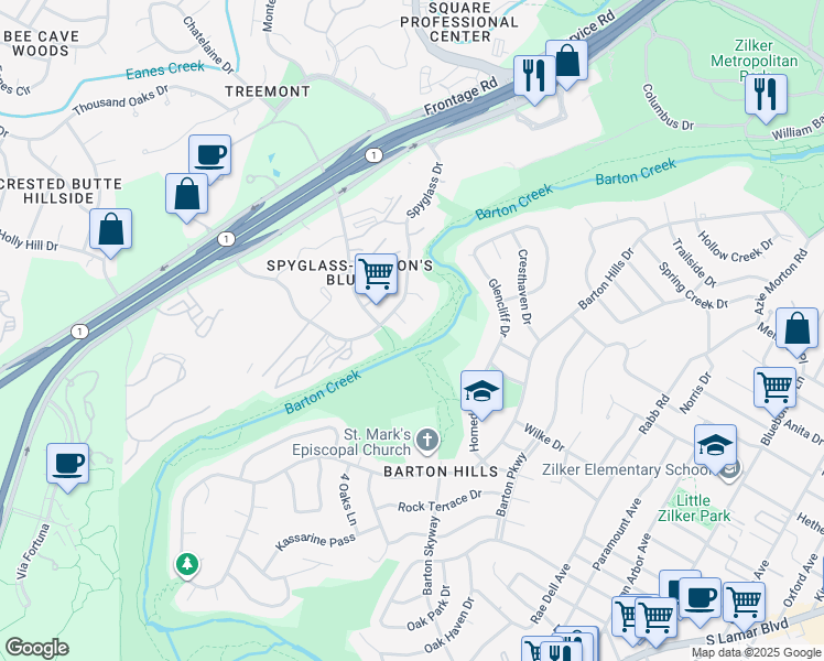 map of restaurants, bars, coffee shops, grocery stores, and more near 2501 Dana Cove in Austin