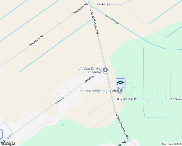 map of restaurants, bars, coffee shops, grocery stores, and more near 1243 Huval Road in Breaux Bridge