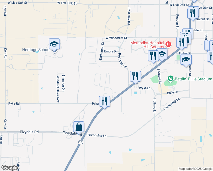 map of restaurants, bars, coffee shops, grocery stores, and more near 118 Green Meadows Boulevard in Fredericksburg