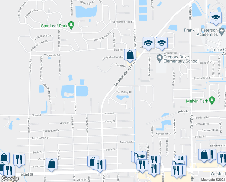 map of restaurants, bars, coffee shops, grocery stores, and more near 4436 Deer Valley Drive in Jacksonville