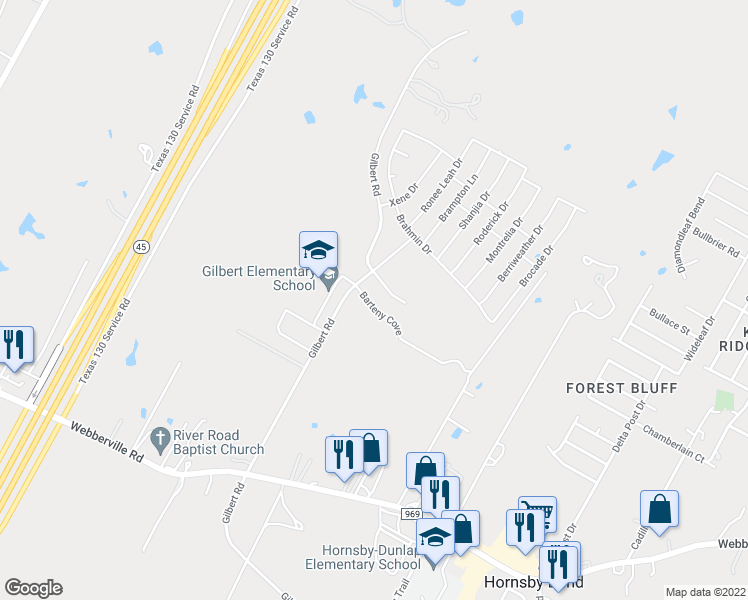 map of restaurants, bars, coffee shops, grocery stores, and more near 13120 Barteny Cove in Austin