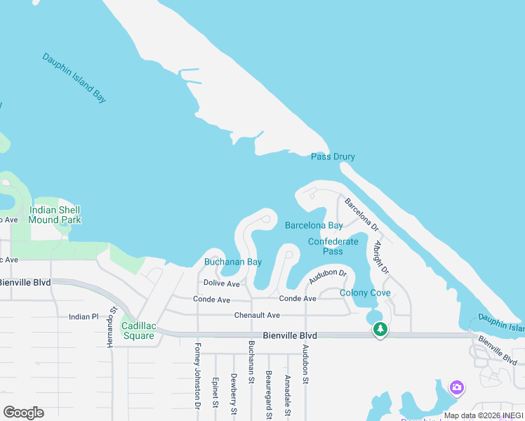 map of restaurants, bars, coffee shops, grocery stores, and more near 535 Buchanan Street in Dauphin Island