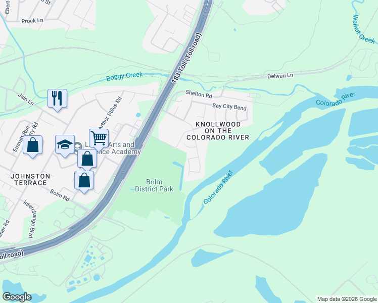 map of restaurants, bars, coffee shops, grocery stores, and more near 2429 Spanish Camp Cove in Austin