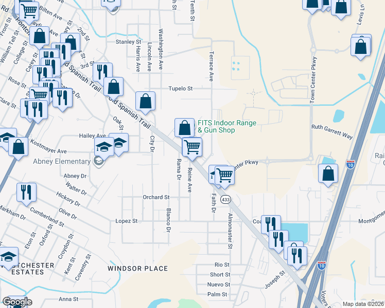 map of restaurants, bars, coffee shops, grocery stores, and more near 1400 Old Spanish Trail in Slidell