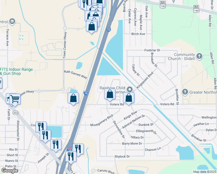 map of restaurants, bars, coffee shops, grocery stores, and more near 6020 Silver Oak Drive in Slidell