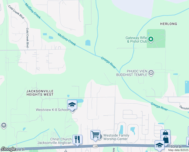 map of restaurants, bars, coffee shops, grocery stores, and more near 9747 Noroad in Jacksonville