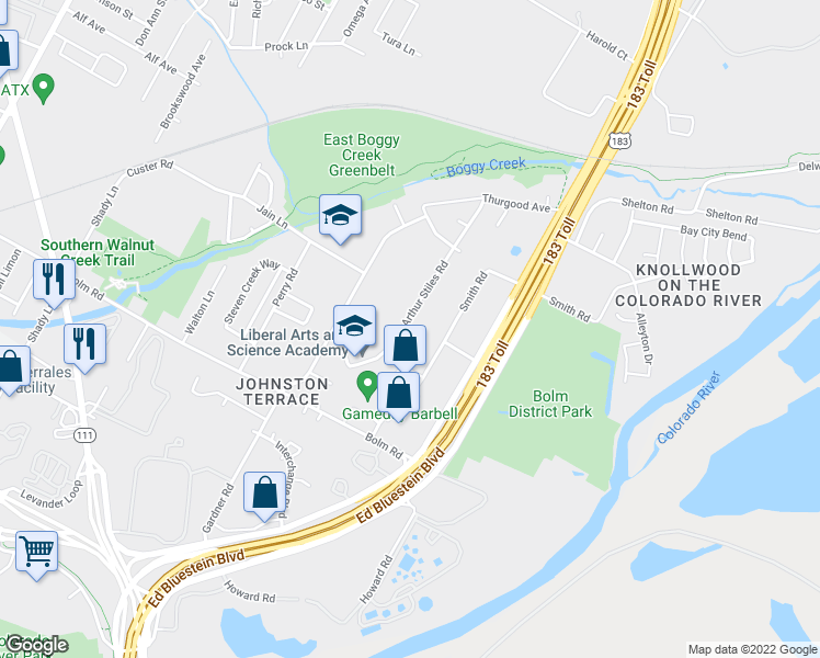map of restaurants, bars, coffee shops, grocery stores, and more near 1029 Arthur Stiles Rd in Austin