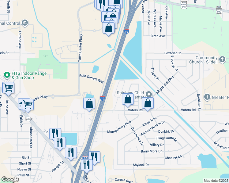 map of restaurants, bars, coffee shops, grocery stores, and more near 296 Bella Sera Lane in Slidell