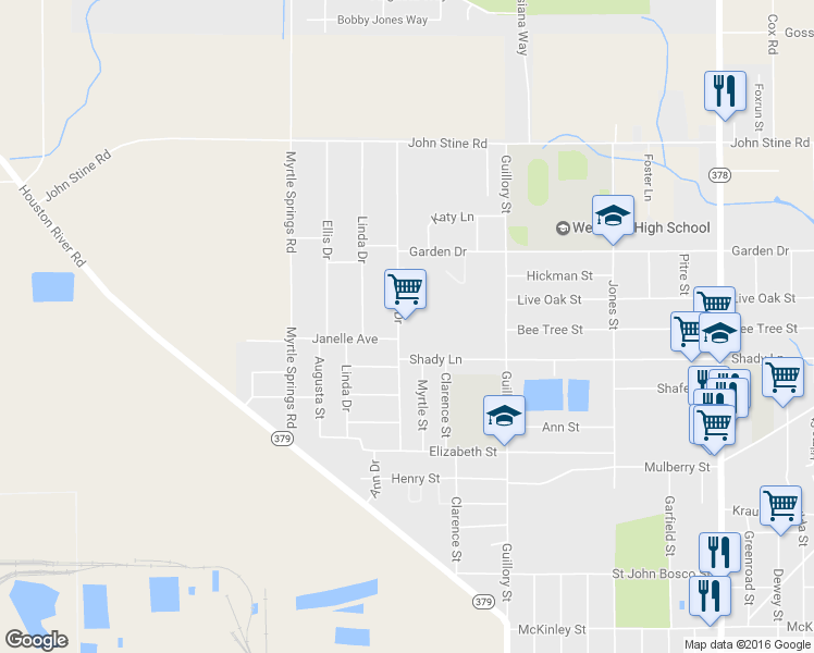 map of restaurants, bars, coffee shops, grocery stores, and more near 2108 Walker Dr in Westlake