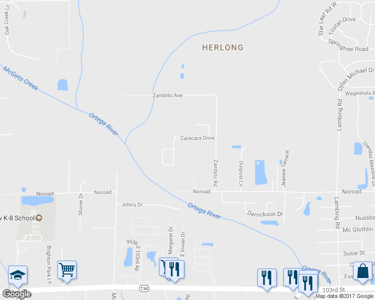 map of restaurants, bars, coffee shops, grocery stores, and more near 4508 Zambito Avenue in Jacksonville